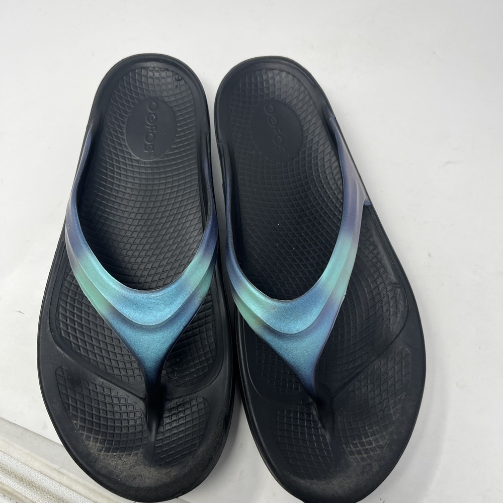 OOFOS OOlala Sandals Womens Sz 11 Midnight Thong Specter Black Blue Purple - Picture 3 of 12